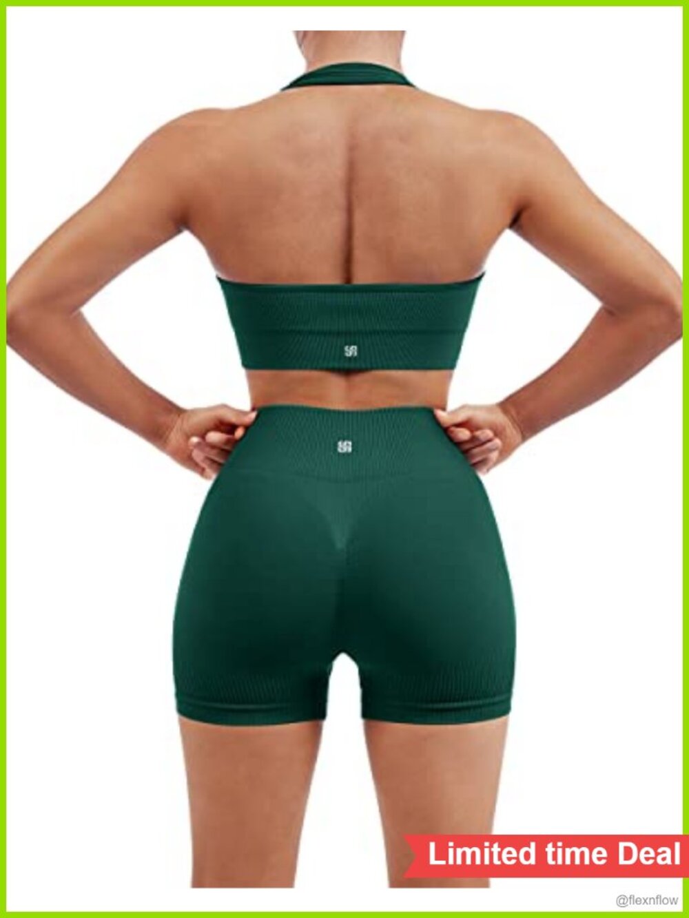 Seamless Ribbed Workout Set Backless Sports Bra Booty Biker Short